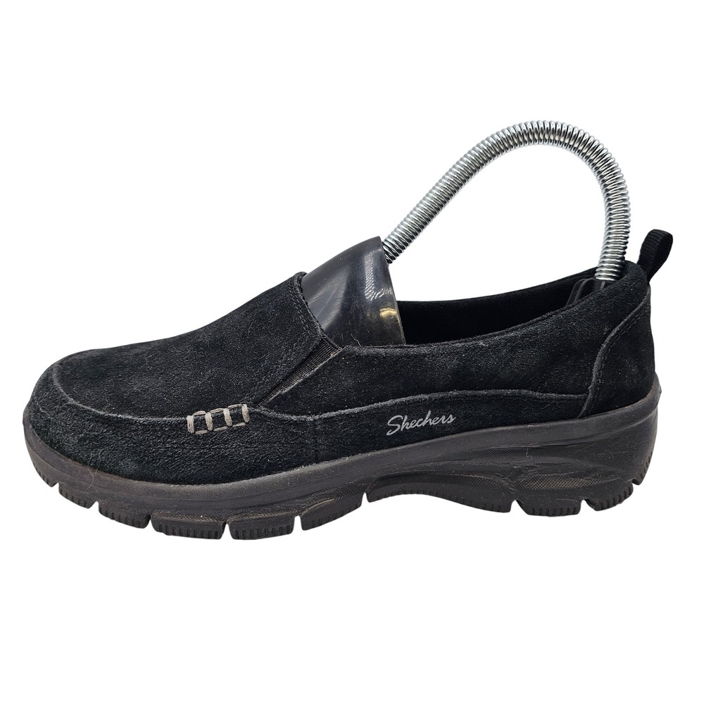 Skechers Relaxed Fit Shoes Womens Size 6.5‎ Black Suede Slip On Memory Foam